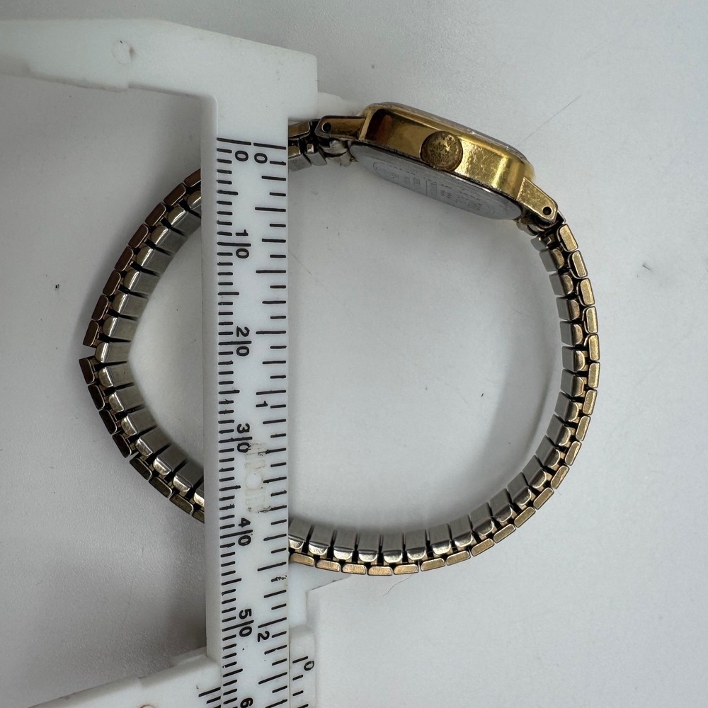Vintage Timex Quartz Watch Gold Tone Cushion Case Expansion Band needs bat - Picture 5 of 13
